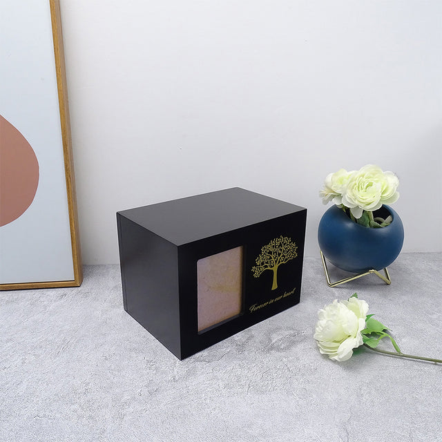 Medium and Large Black Pine Pet Urn with Photo Frame