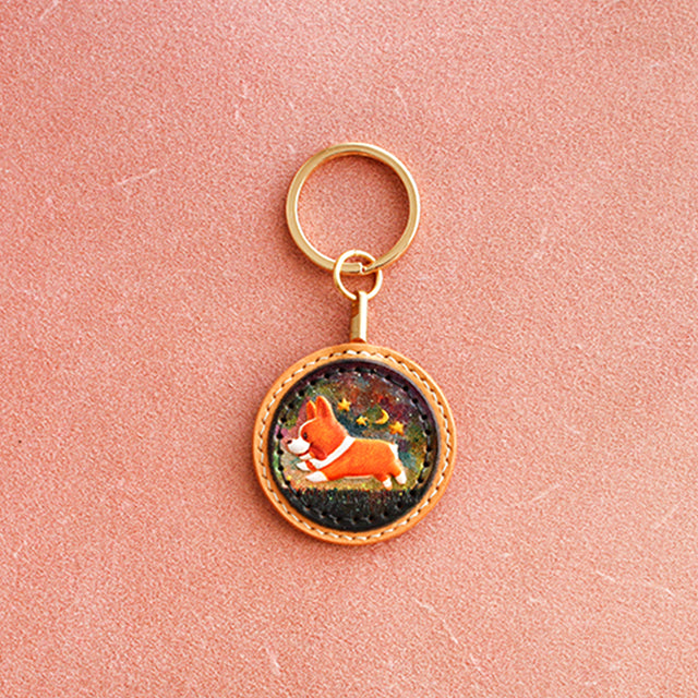 Small Corgi Leather Carving Keychain Pet Souvenir-Customizable