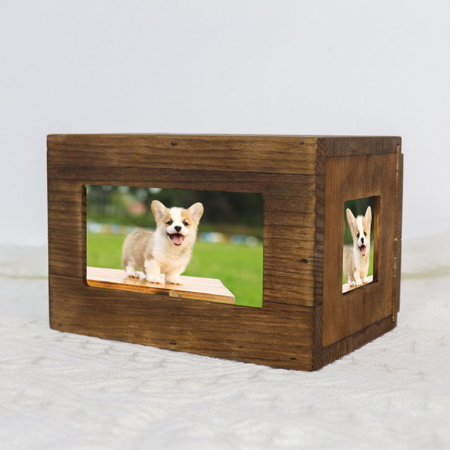 Pine Wood Pet Urn with Photo Frame - Can Be Customized