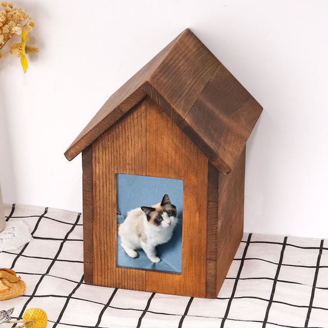 House Shape Pet Urn Pine Wood Material - Can Be Customized