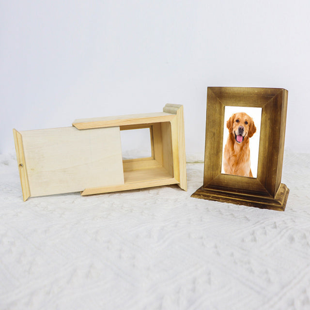 Pine Wood Pet Urn with Photo Frame - Can Be Customized