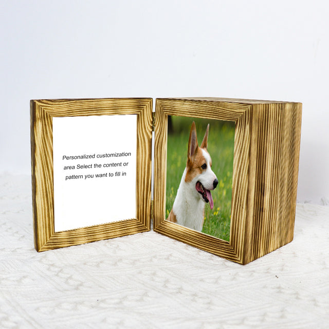 Pine Solid Wood Pet Urn with Photo Frame—Customizable