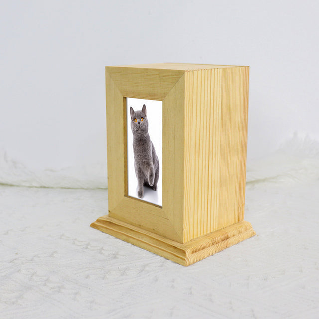 Pine Wood Pet Urn with Photo Frame - Can Be Customized