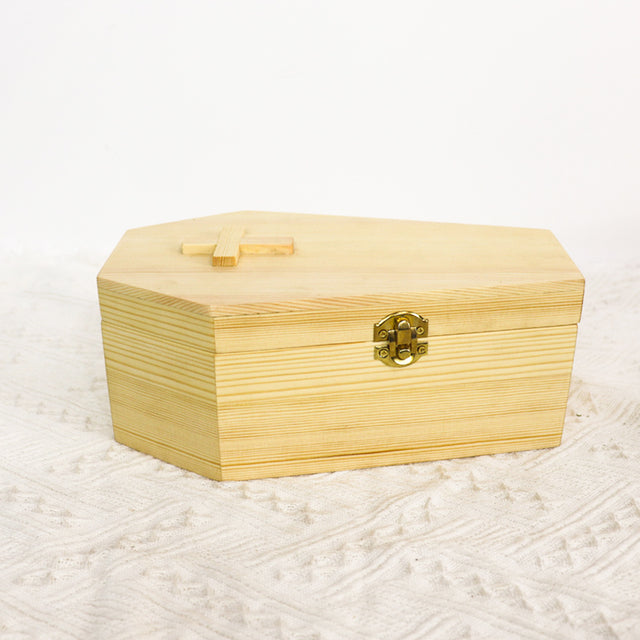 Jesus Cross Pet Urn Pine Wood Coffin Appearance - Customizable