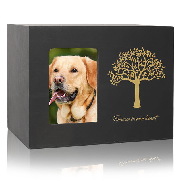 Medium and Large Black Pine Pet Urn with Photo Frame