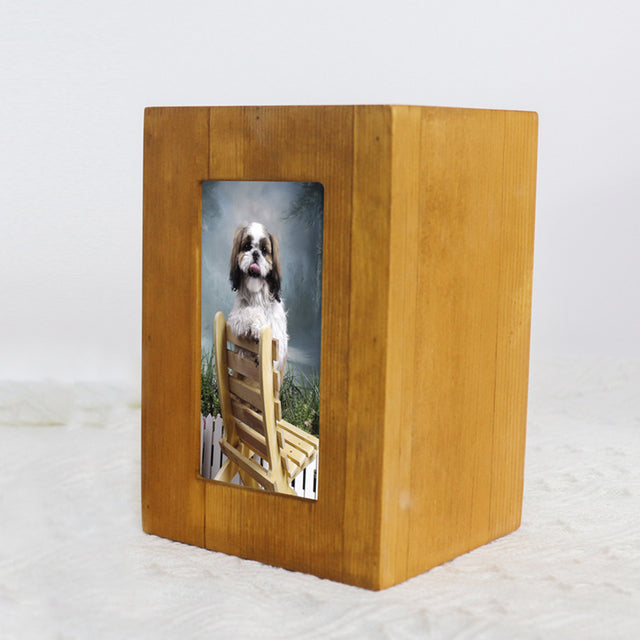 Pine Wood Pet Urn with Photo Frame - Can Be Customized