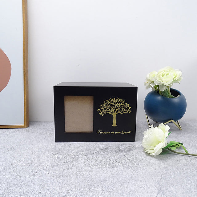Medium and Large Black Pine Pet Urn with Photo Frame