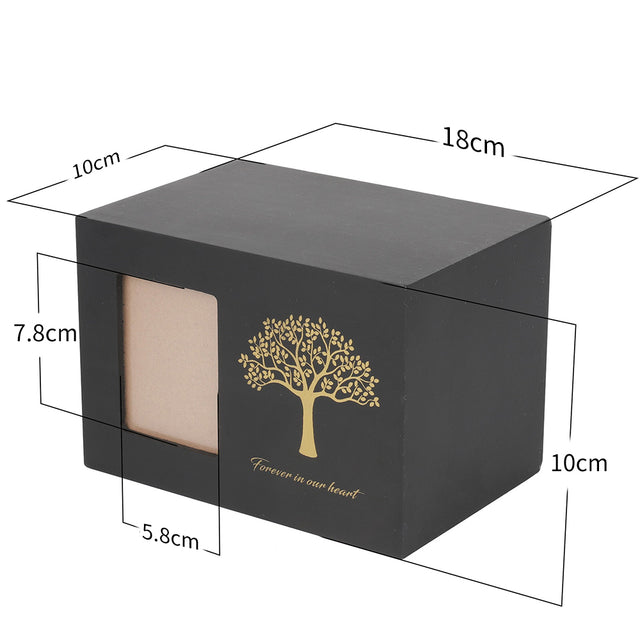Medium and Large Black Pine Pet Urn with Photo Frame