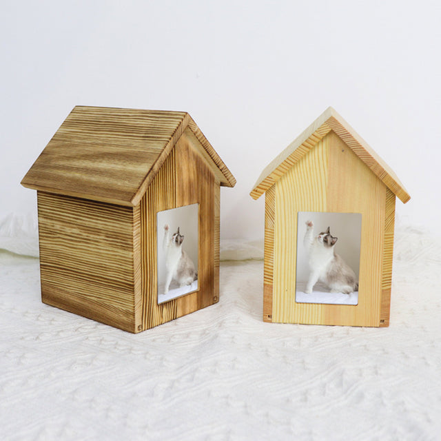 House Shape Pet Urn Pine Wood Material - Can Be Customized
