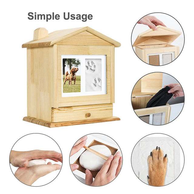 House Shaped Pet Urn with Memorial Claw Mud
