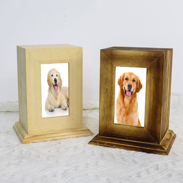 Pine Wood Pet Urn with Photo Frame - Can Be Customized