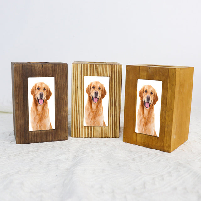 Pine Wood Pet Urn with Photo Frame - Can Be Customized