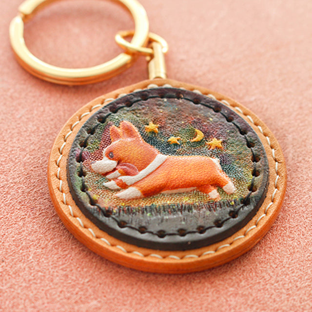 Small Corgi Leather Carving Keychain Pet Souvenir-Customizable