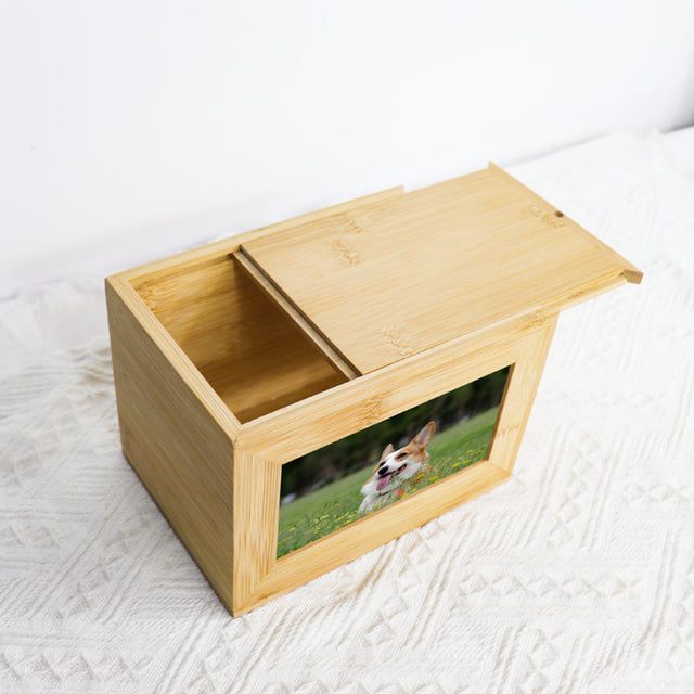 Bamboo Wood Handmade Pet Urn with Photo Frame - Can Be Customized