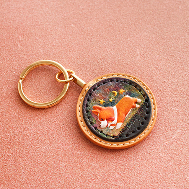 Small Corgi Leather Carving Keychain Pet Souvenir-Customizable