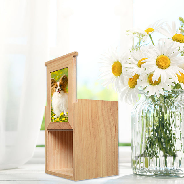 Large Pet Urn in Pine Wood with Photo Frame