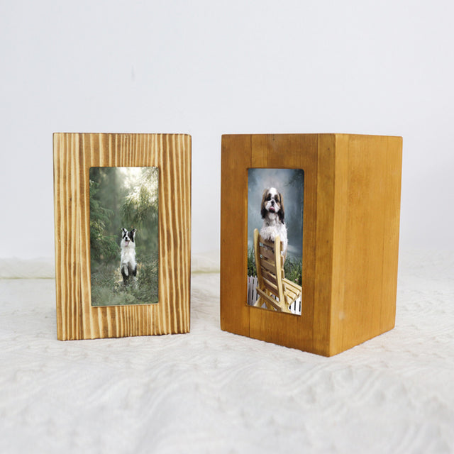 Pine Wood Pet Urn with Photo Frame - Can Be Customized