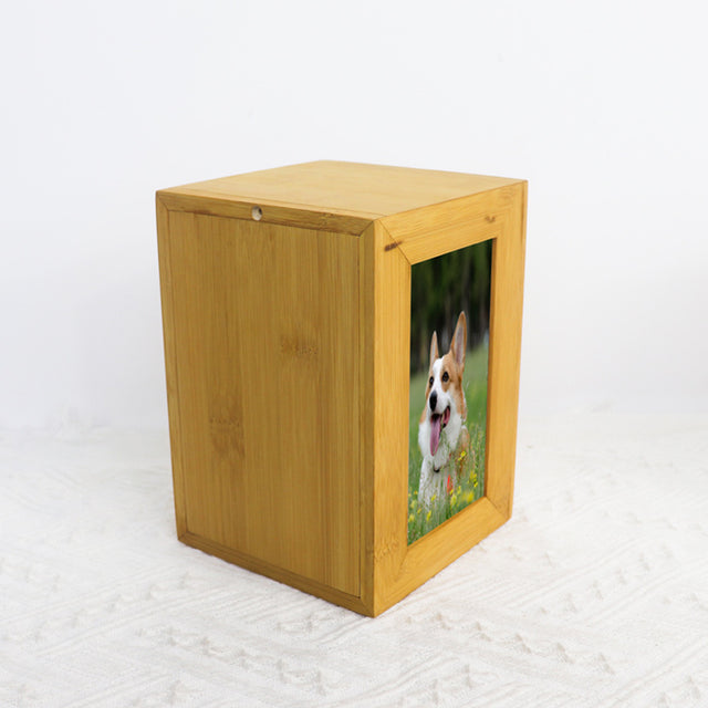 Bamboo Wood Handmade Pet Urn with Photo Frame - Can Be Customized