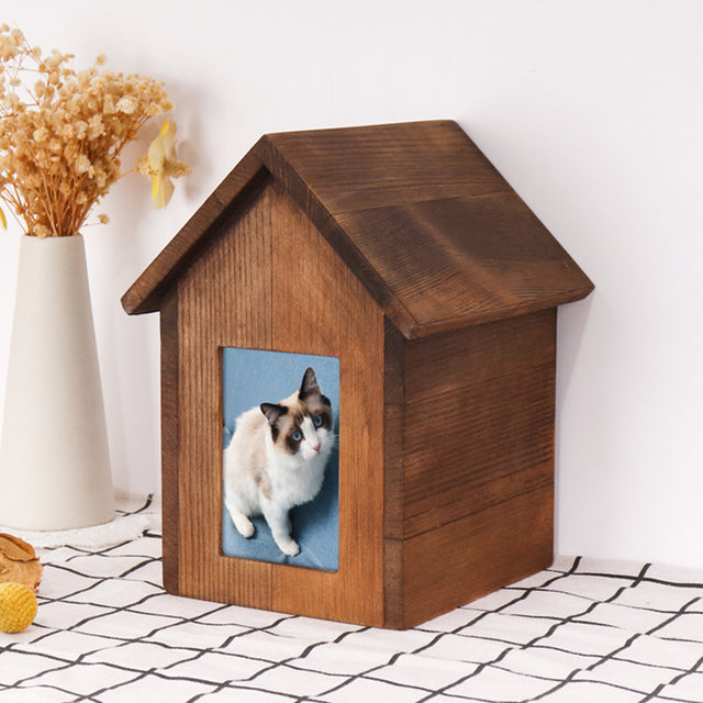 House Shape Pet Urn Pine Wood Material - Can Be Customized