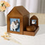 Wooden Handmade Pet Urn House Shape with Souvenir Photo Frame