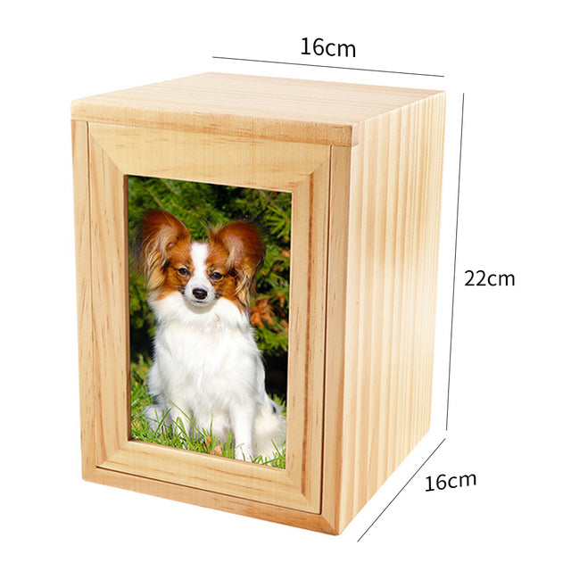 Large Pet Urn in Pine Wood with Photo Frame
