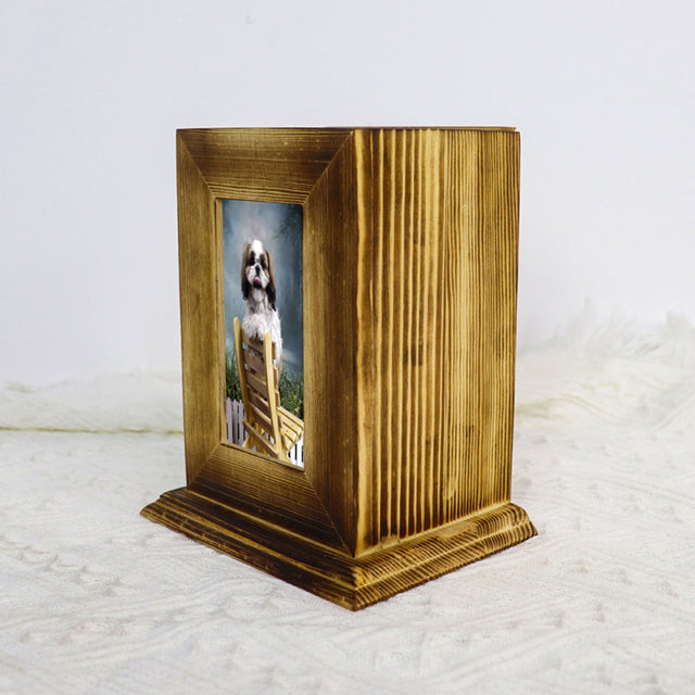 Pine Wood Pet Urn with Photo Frame - Can Be Customized