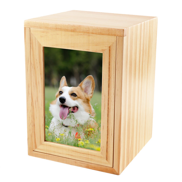 Large Pet Urn in Pine Wood with Photo Frame