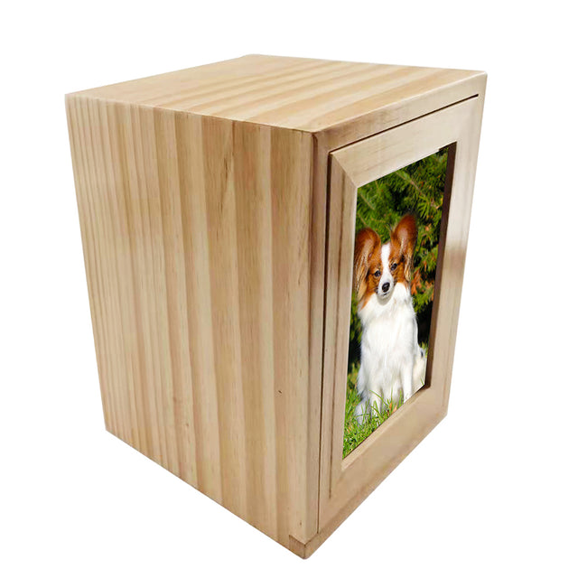 Large Pet Urn in Pine Wood with Photo Frame