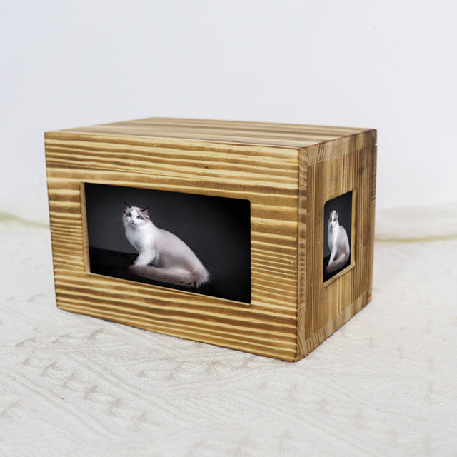 Pine Wood Pet Urn with Photo Frame - Can Be Customized